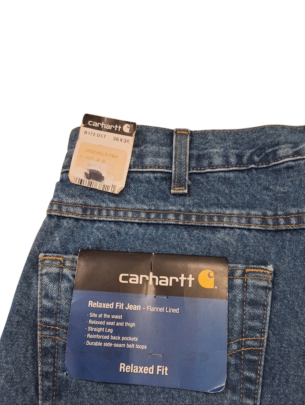 Carhartt NWT~Mens Relaxed Straight Fit Flannel Lined Jean~Dark Wash Denim~36X36 - Picture 3 of 9